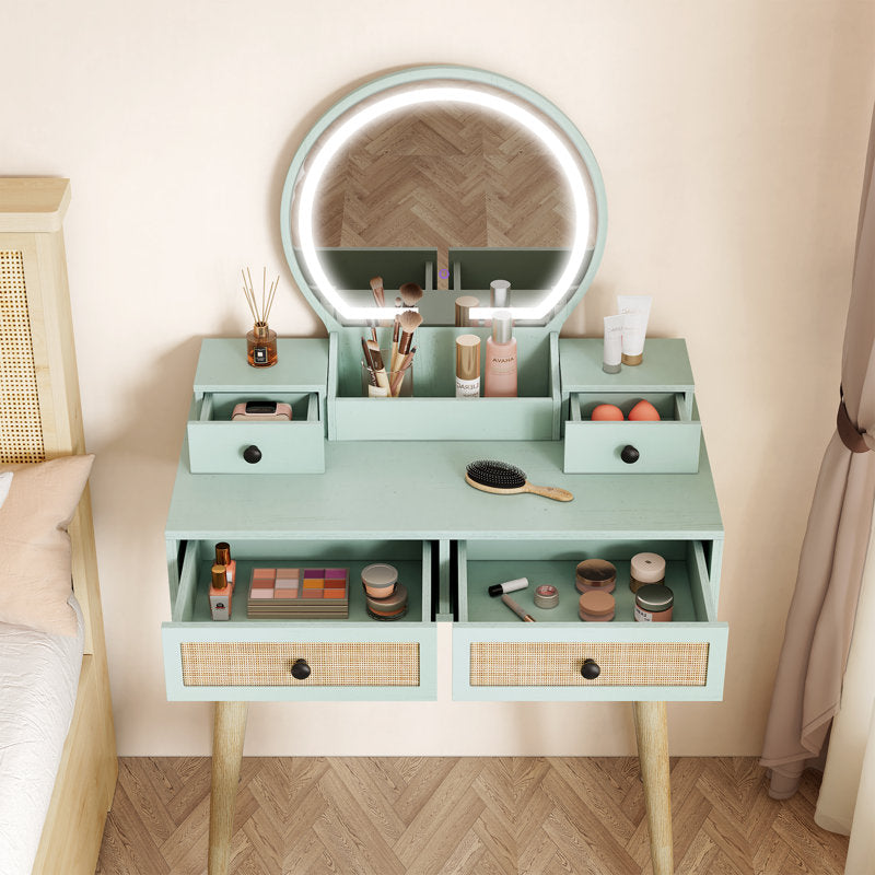 compact makeup vanity with storage drawers