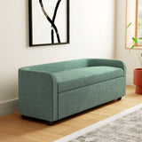 green upholstered ottoman teak wood
