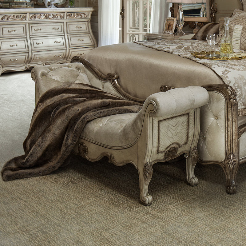 Handcrafted Teak Wood Upholstered Chaise Sofa