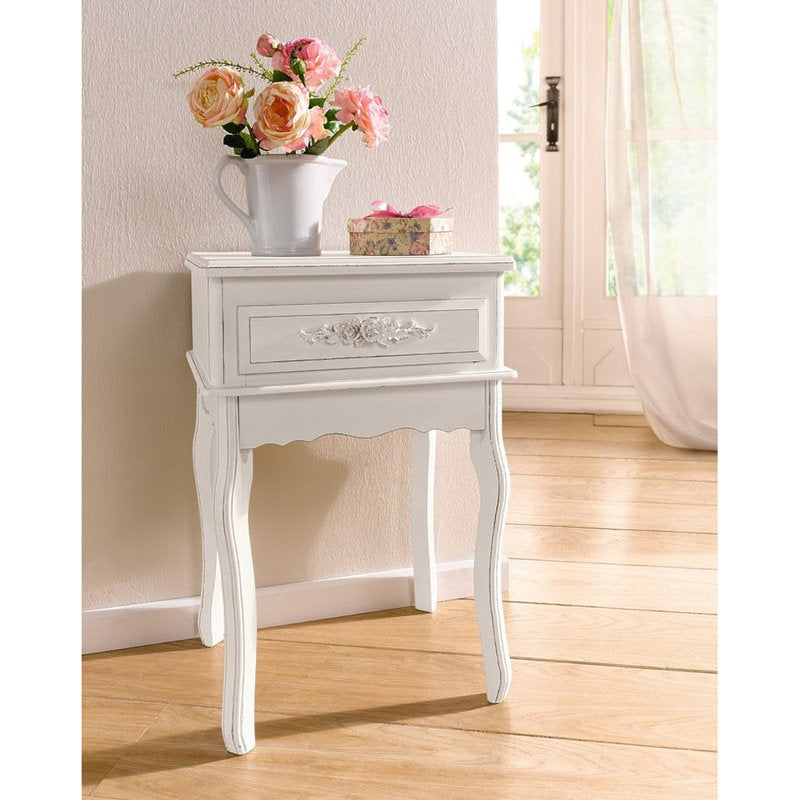 Vintage style white wooden bedside cabinet