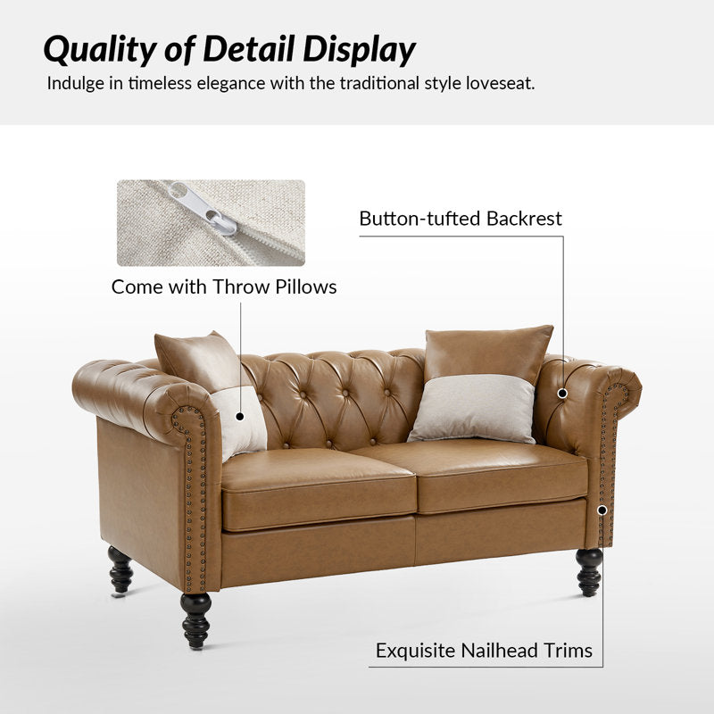 Classic Chesterfield sofa with button tufted leather upholstery