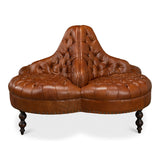 Vintage brown tufted leather sofa chair made from solid teak wood