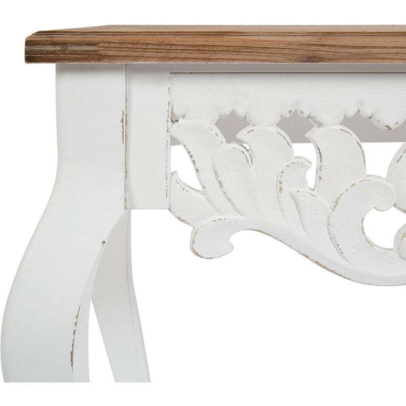 Handcrafted solid teak wood entryway console table with distressed finish