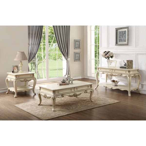 Vintage white wooden coffee table with drawers