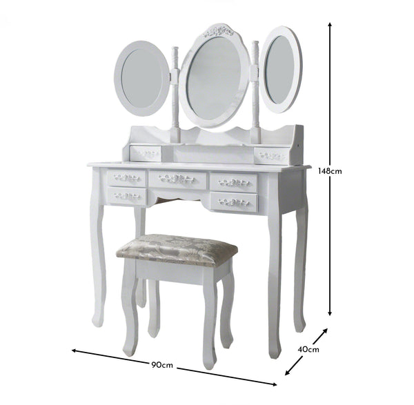luxury dressing table with stool and mirrors
