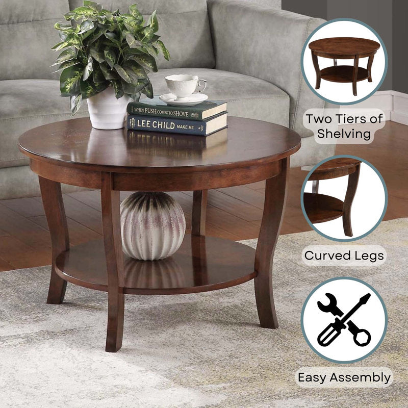 Elegant round coffee table with bottom storage shelf