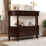 Solid teak wood console table with drawers and open shelf