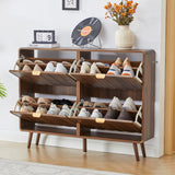 Freestanding solid teak wood shoe cabinet for hallway