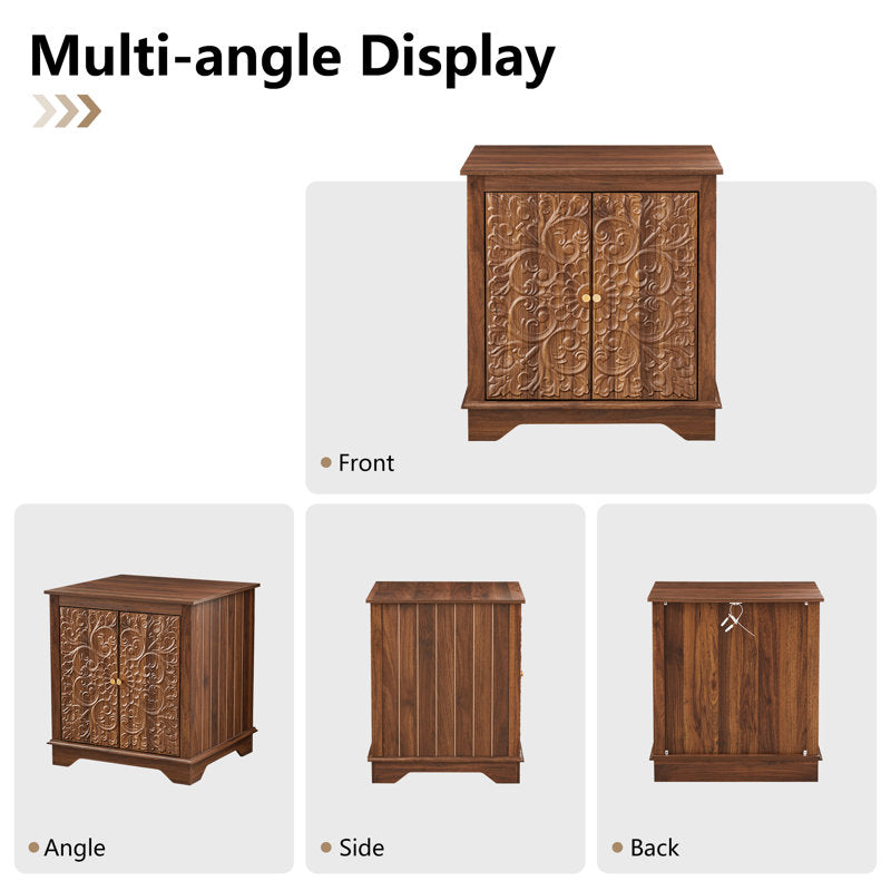 Walnut finish carved teak wood side cabinet