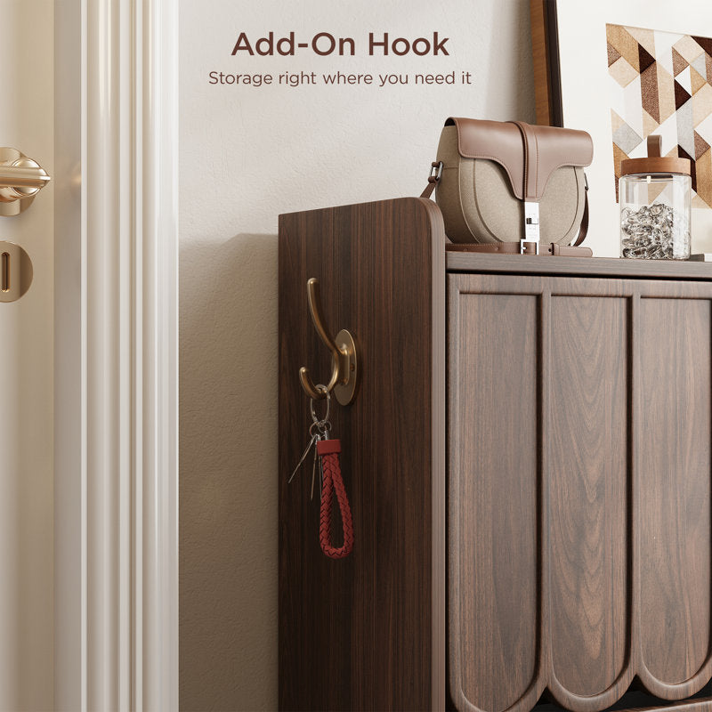 Modern fluted door shoe cabinet made from solid teak wood