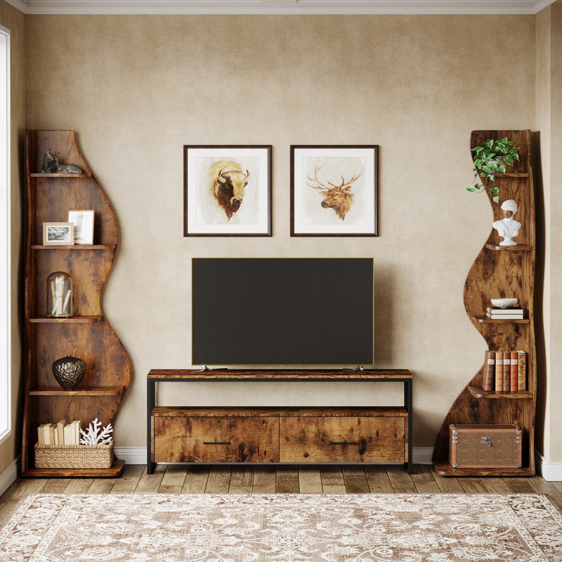 Freestanding teak wood corner organizer with five shelves