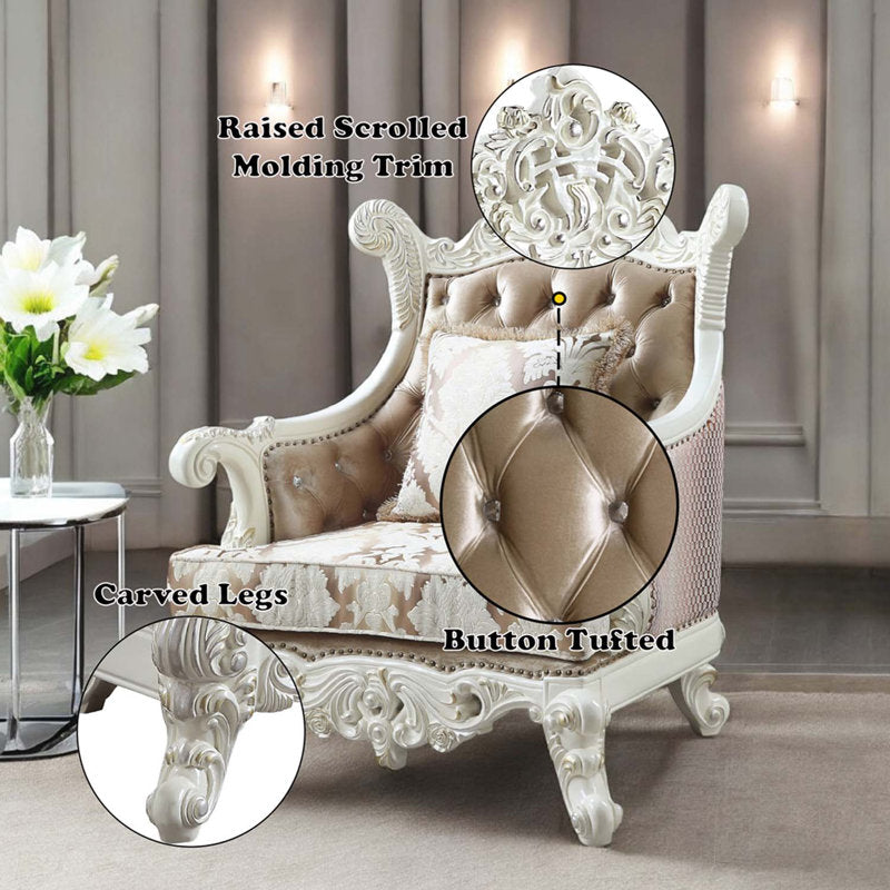 Luxury White Teak Wood Accent Chair with Velvet Upholstery