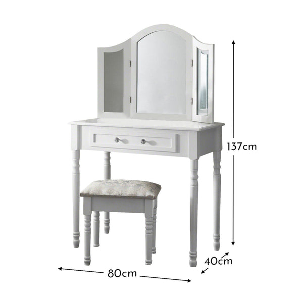 minimalist vanity set with mirror white finish