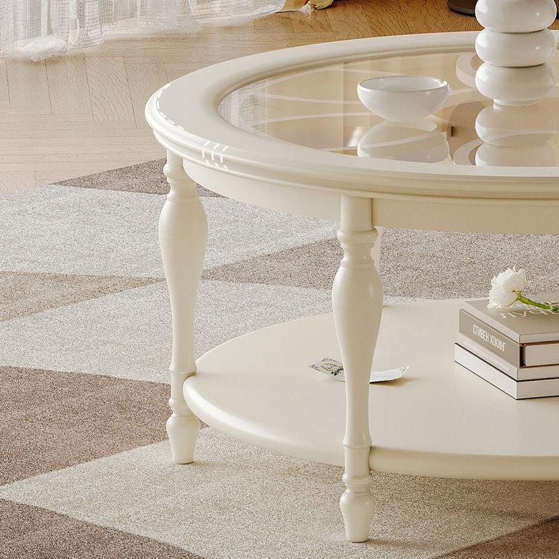 Classic white teak wood coffee table with lower storage shelf