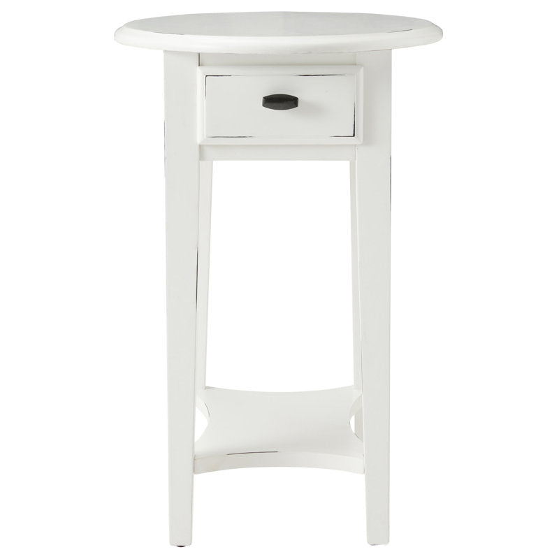 Handcrafted white teak wood side table with storage drawer