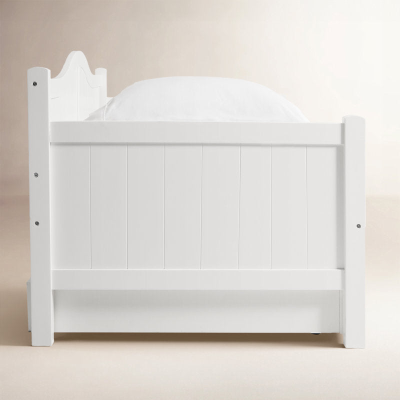 Modern white wooden sofa cum bed.