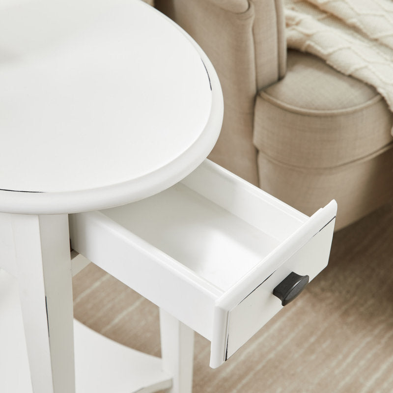Elegant white round wooden side table for living room
