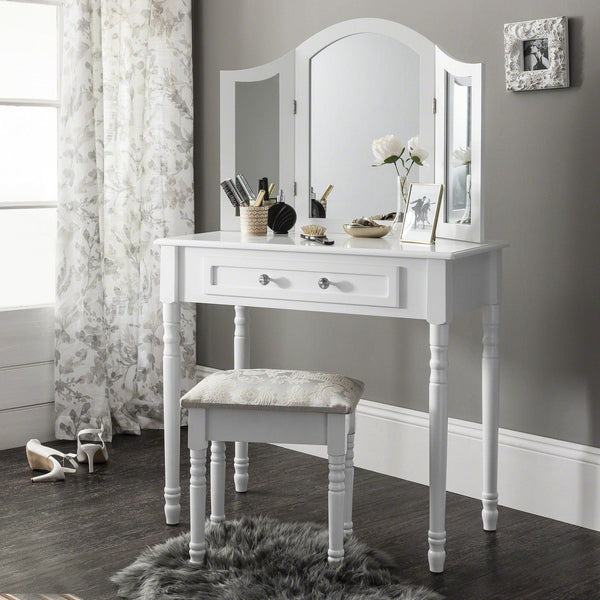 bedroom vanity table with mirror and seating