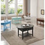 Round white coffee table with dual storage drawers