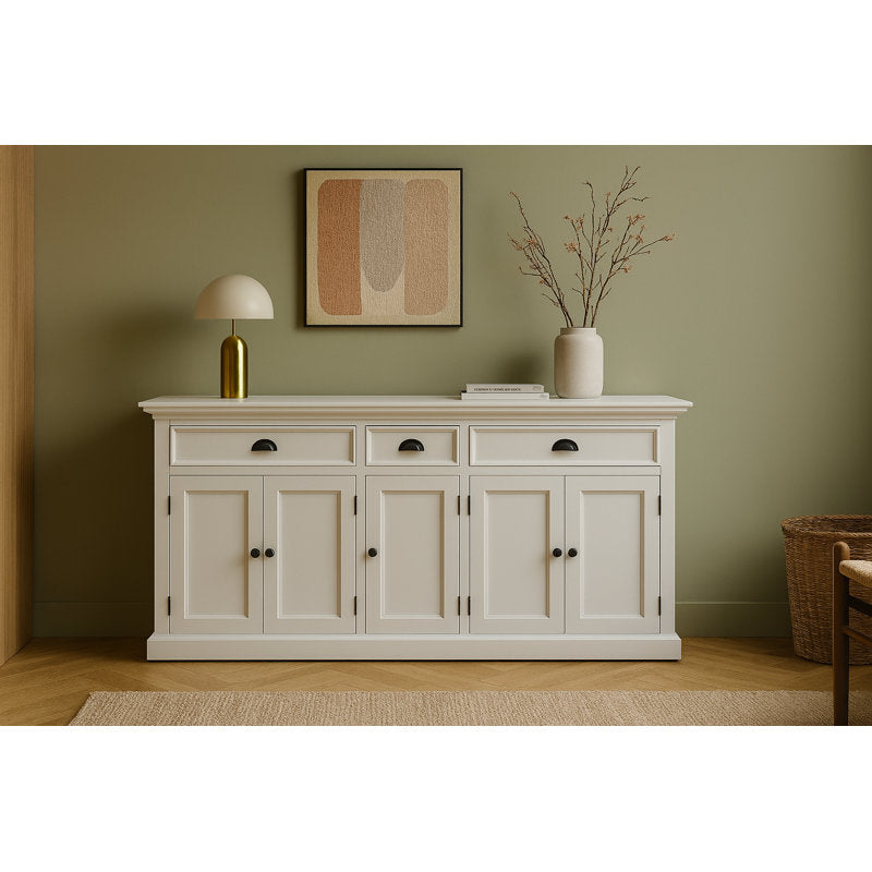 Solid teak wood buffet cabinet in elegant white finish