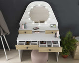 white and wood makeup dressing table with drawers
