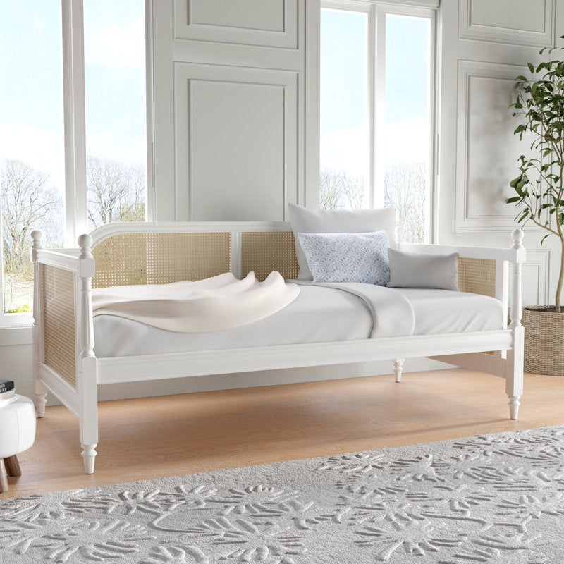 Solid teak wood daybed with natural cane backrest