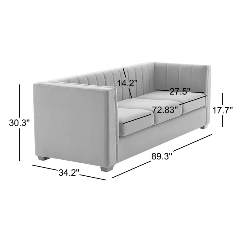 High density cushioned velvet sofa with teak wood base
