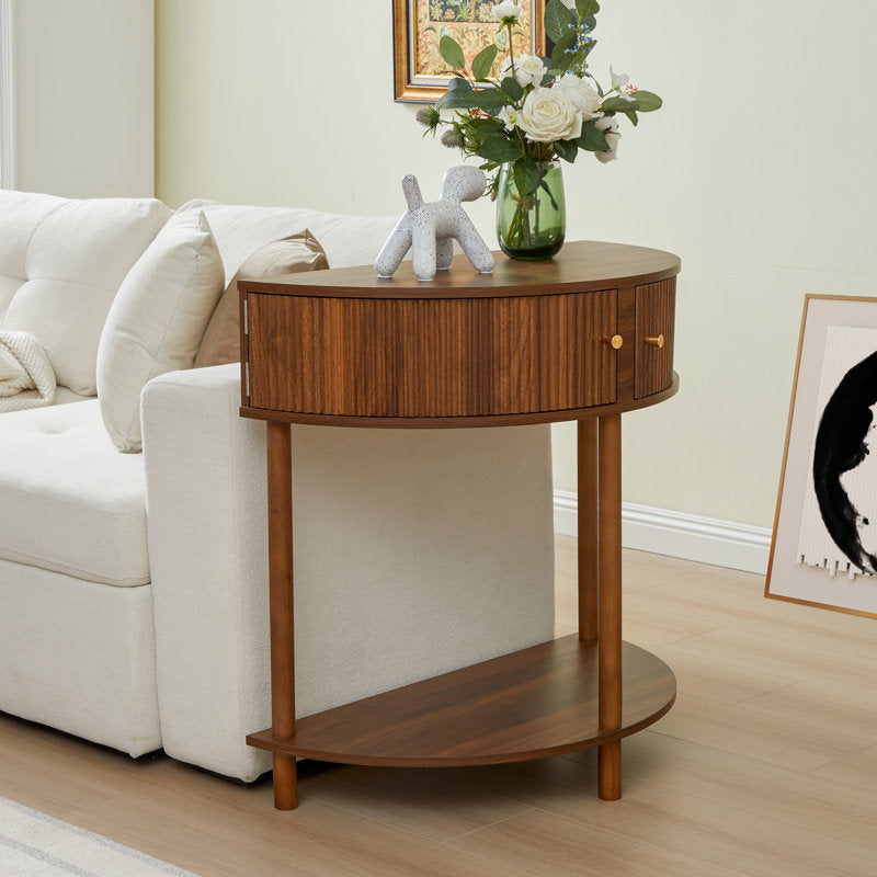 Wooden curved console cabinet with bottom shelf