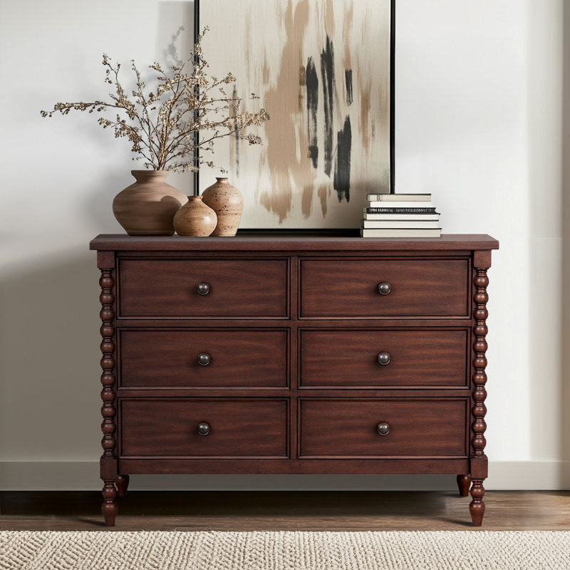 Wooden chest of drawers in walnut finish