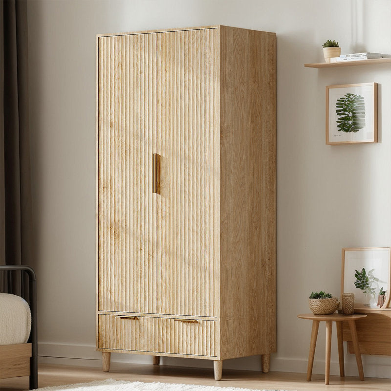 wooden wardrobe with drawer and hanging space
