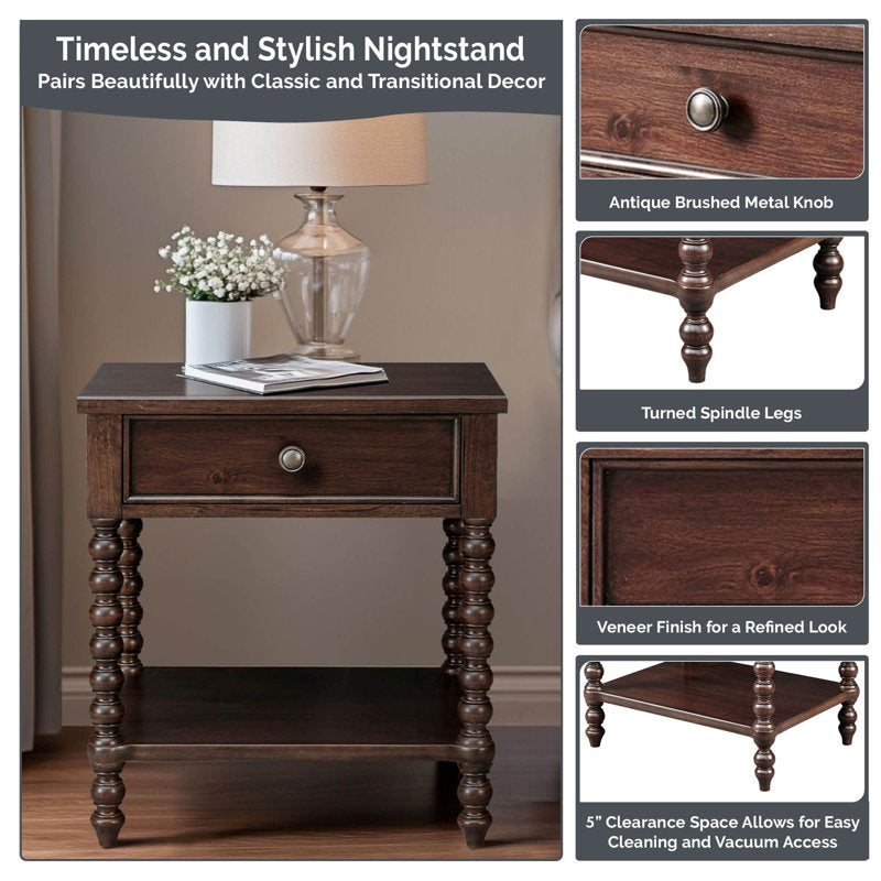 Luxury teak wood nightstand with walnut finish