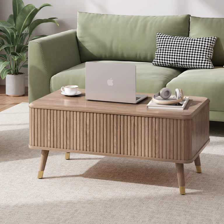 Stylish wooden coffee table with hidden storage space