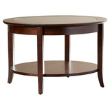 Wooden coffee table with lower storage shelf