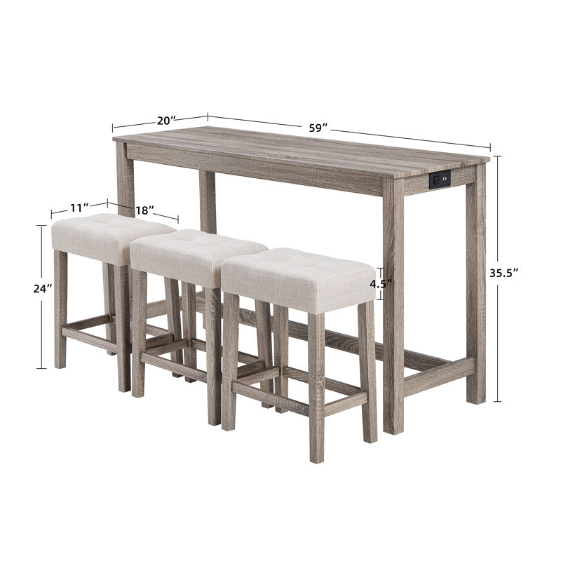 Contemporary teak wood dining table and stool set