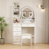 Premium Dressing Table with LED Round Mirror & Storage Drawers | Modern Bedroom Vanity by Sky Rise Decor