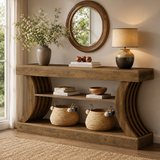 Handcrafted teak wood console table for living room