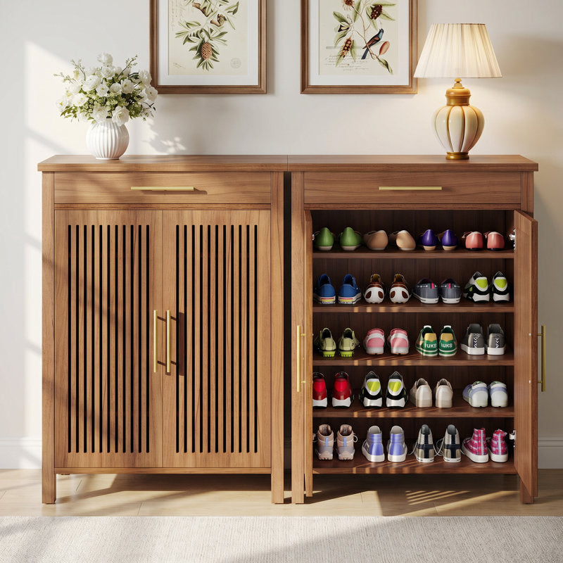 Luxury teak shoe storage cabinet