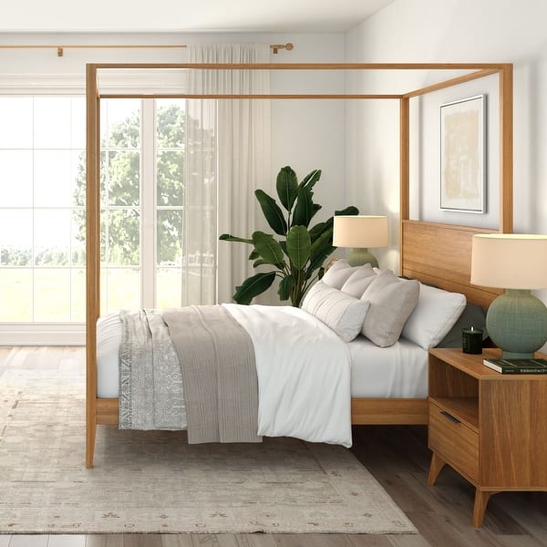 Modern four poster teak wood bed frame