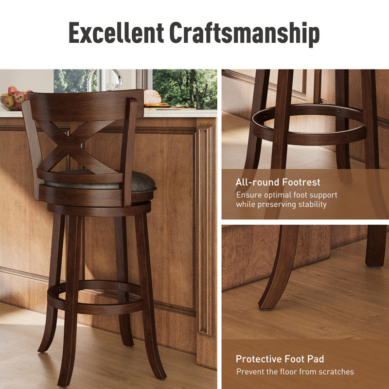 Handcrafted wooden bar stool with footrest