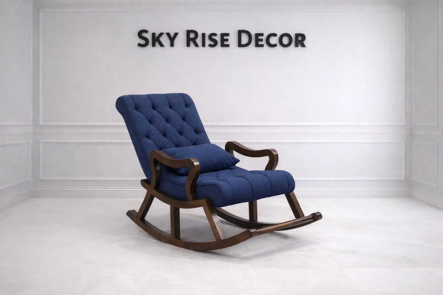Vintage Wooden Upholstered Teak Wood Rocking Chair with Footstool for Living Room & Bedroom