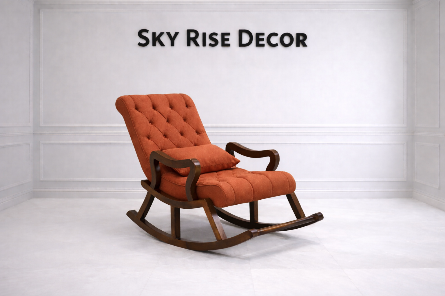 Vintage Wooden Upholstered Teak Wood Rocking Chair with Footstool for Living Room & Bedroom