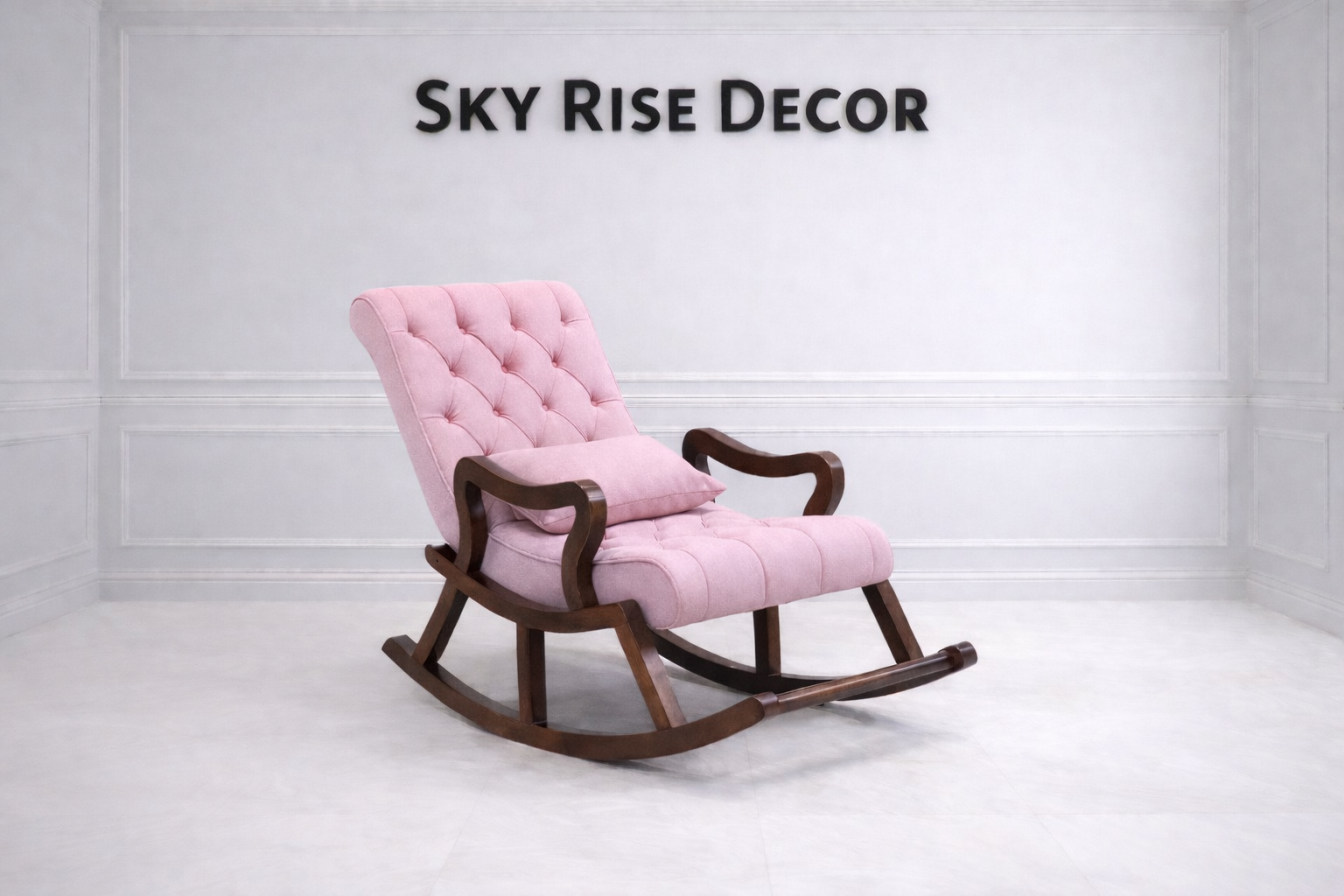Vintage Wooden Upholstered Teak Wood Rocking Chair with Footstool for Living Room & Bedroom