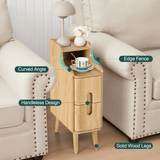 Wooden side table with lamp and accessories