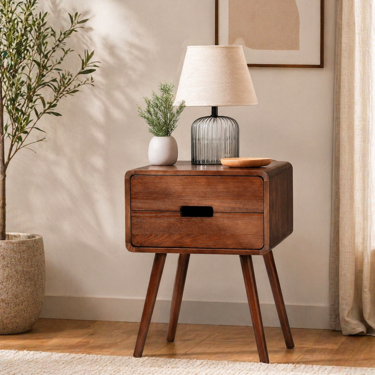 Modern wooden nightstand with drawer