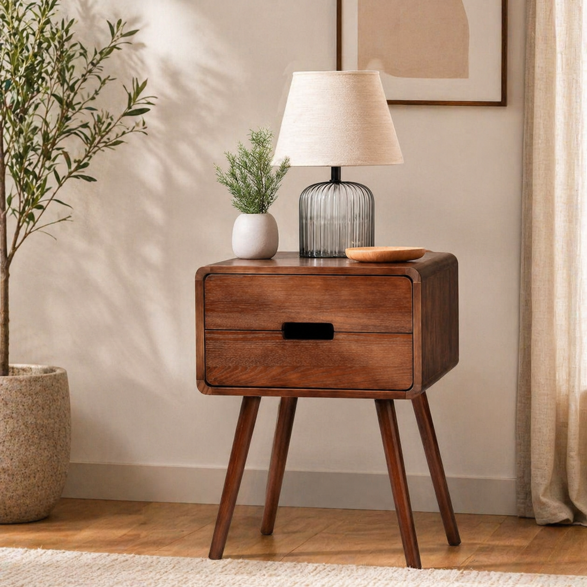 Modern wooden nightstand with drawer