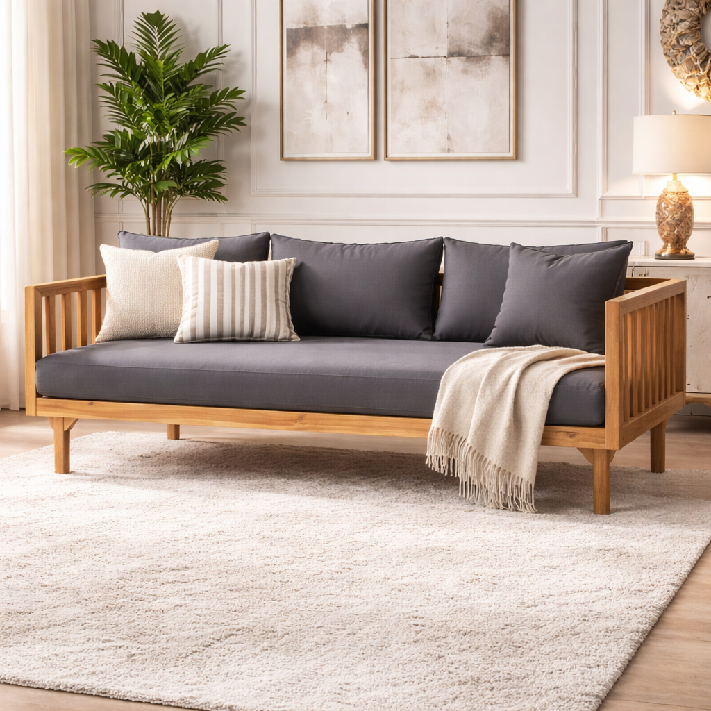 Scandinavian Style 3 Seater Teak Wood Sofa for Modern Interiors