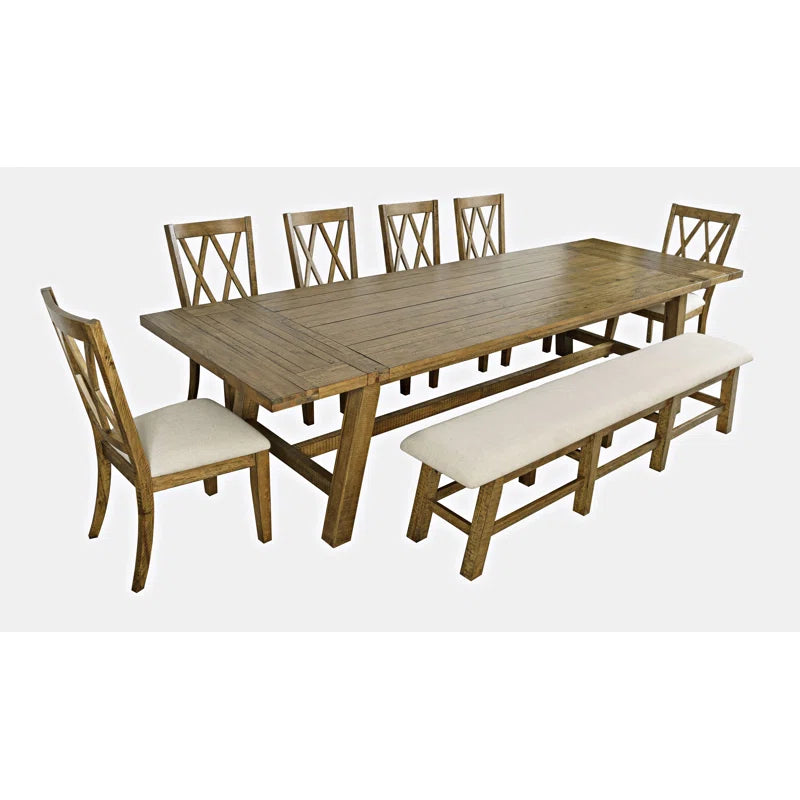 Farmhouse dining room table with natural wood finish