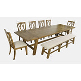 Farmhouse dining room table with natural wood finish