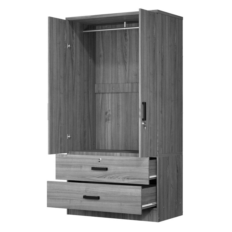 "Stylish bedroom wardrobe in teak finish"